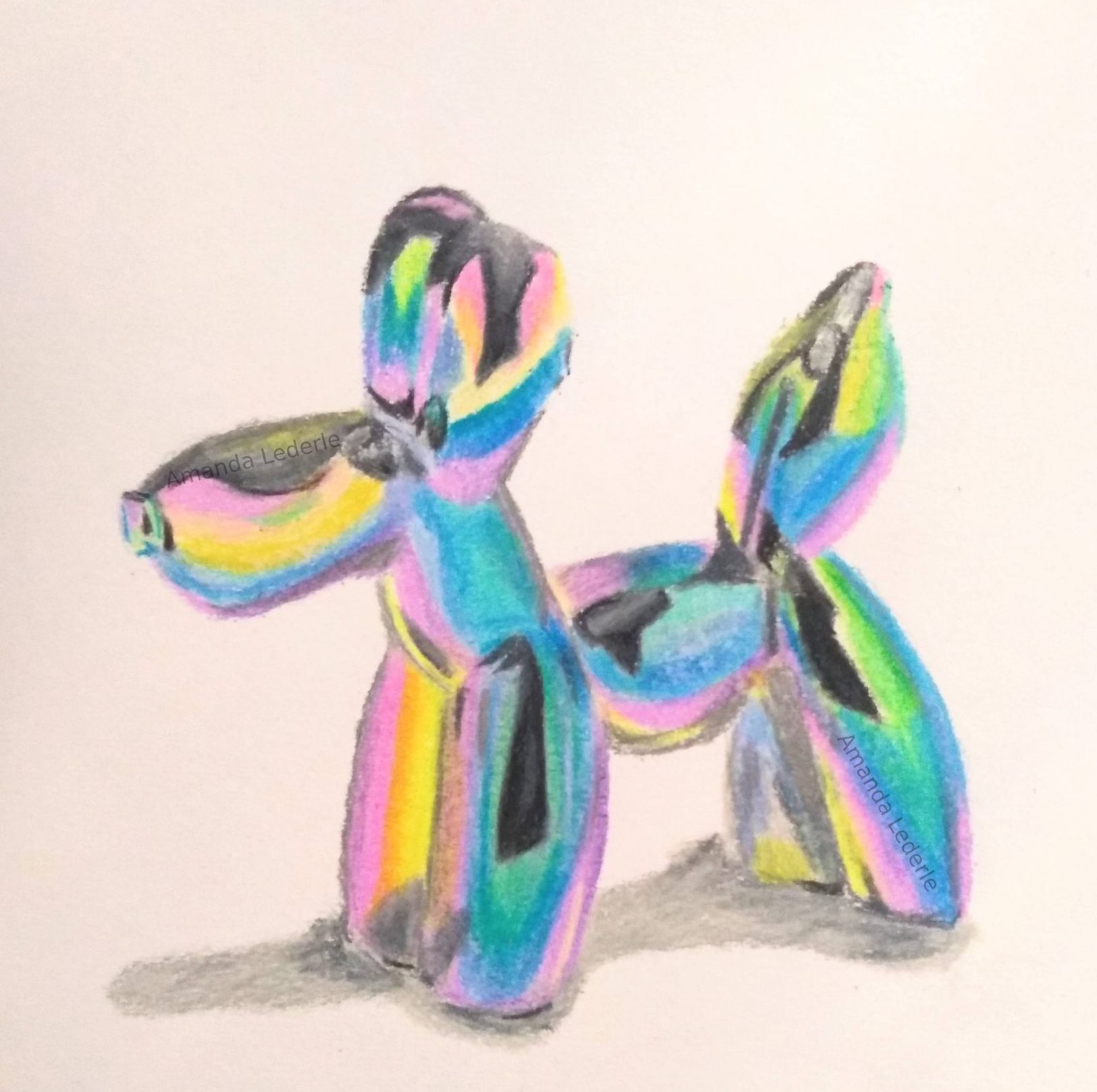 Multicoloured balloon dog from coloured pencils