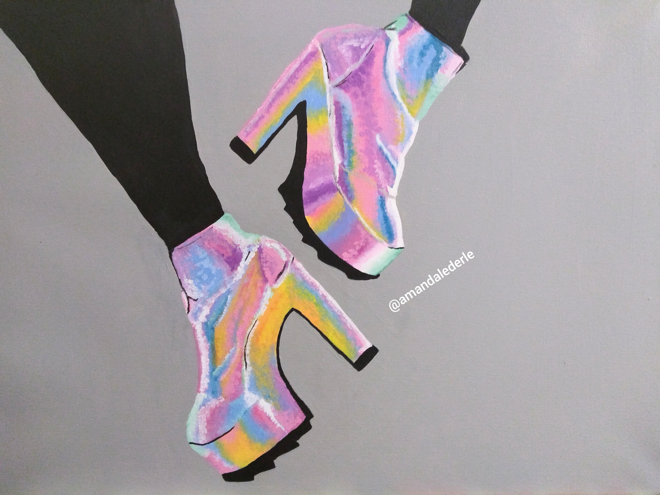 Inner sides of the iridescent boots with black legging